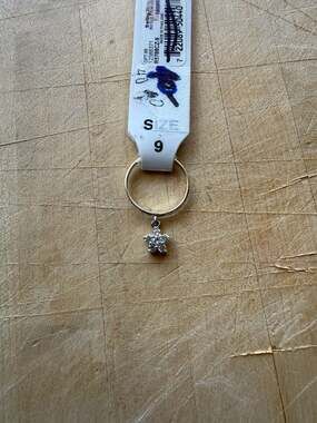 Sterling Silver Cubic Zirconia Flower Dangle Ring, Size 9